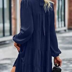 KIRUNDO Women's 2023 Fall Long Sleeve Ruffle Mock Neck Tiered Mini Babydoll